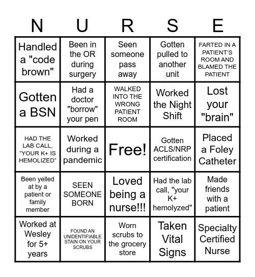Never Have I Ever Nurse Week Bingo!!! Bingo Card