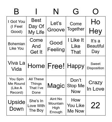 Songs From Commericals Bingo Card