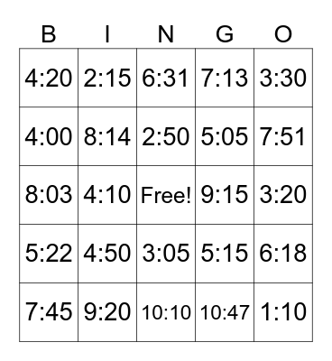 TIME (hard) Bingo Card