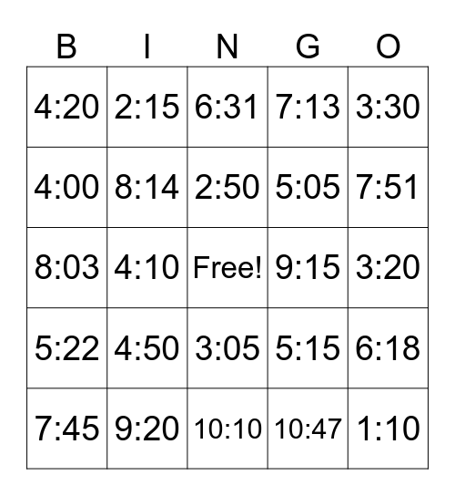 TIME (hard) Bingo Card