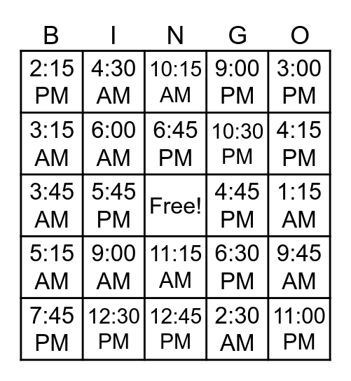 TIME TIME TIME Bingo Card