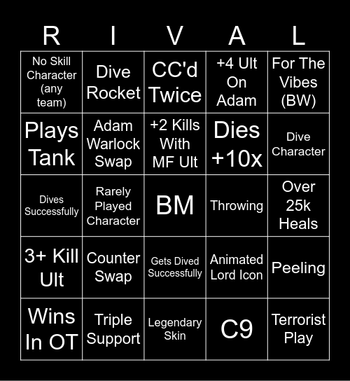 RIVALS Bingo Card