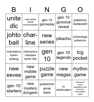 pokemon day bingo presents Bingo Card