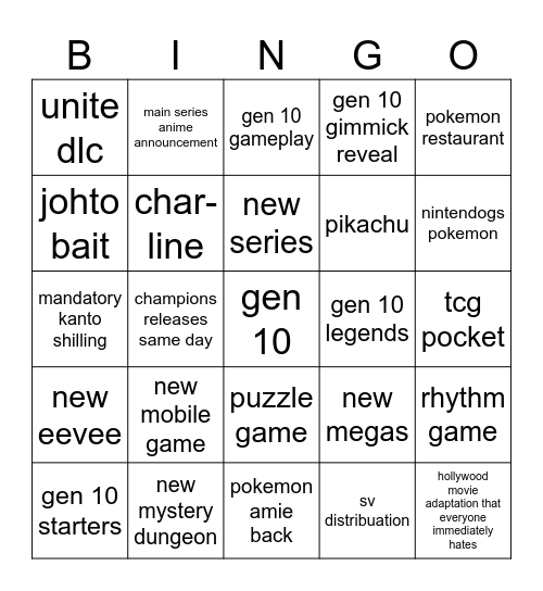 pokemon day bingo presents Bingo Card