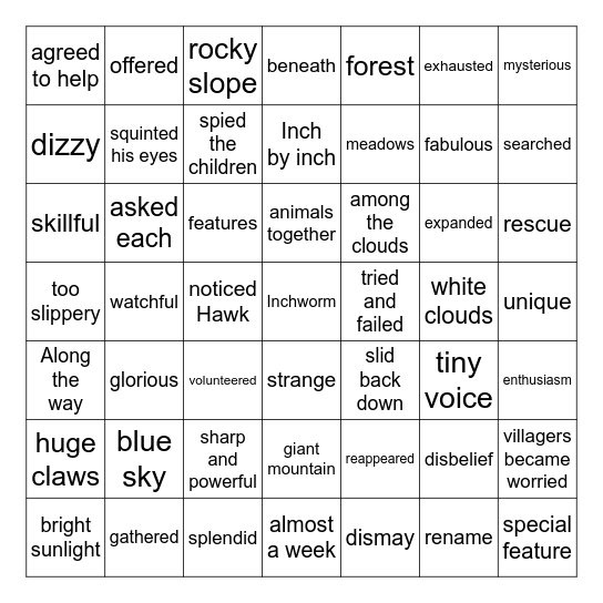 Inchworm's Tale Bingo Card