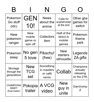 Pokemon day Bingo Card
