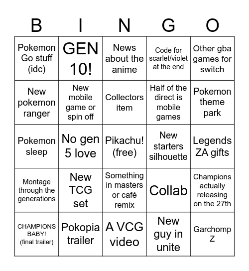 Pokemon day Bingo Card