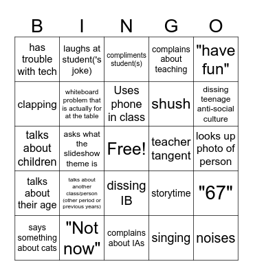 Teachers' Bingo Card