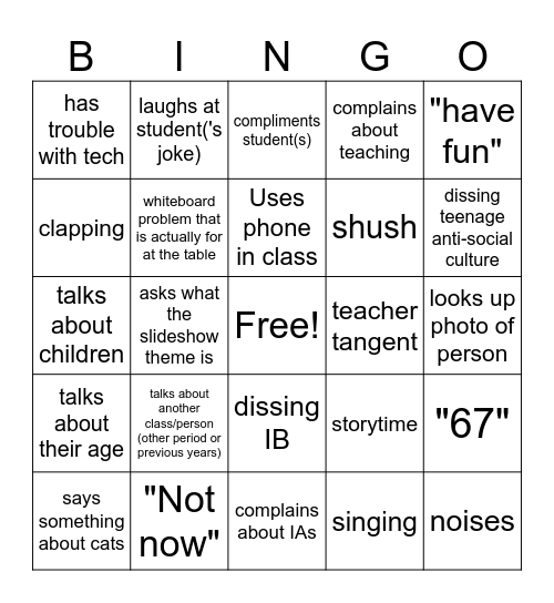 Teachers' Bingo Card