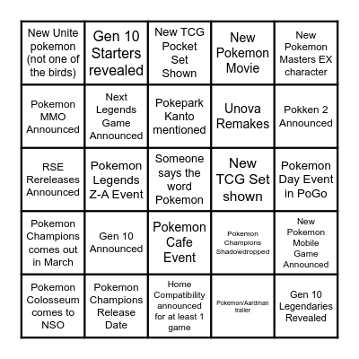 Pokemon Day BINGO Card