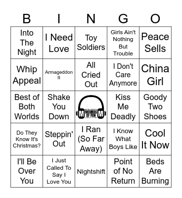80s Random Songs Bingo Card