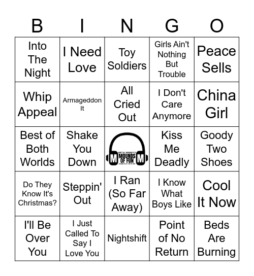 80s Random Songs Bingo Card