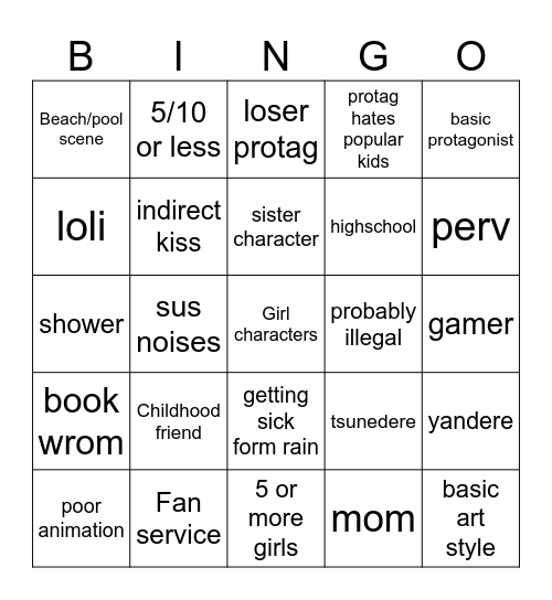 harem bingo Card