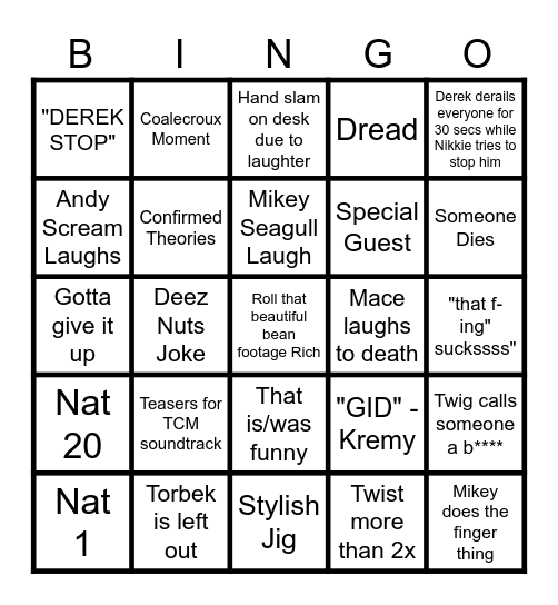 OUAW BINGO Card