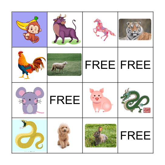 ZODIAC ANIMALS Bingo Card