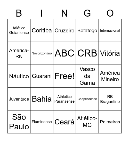 Times Brasileiros Bingo Card