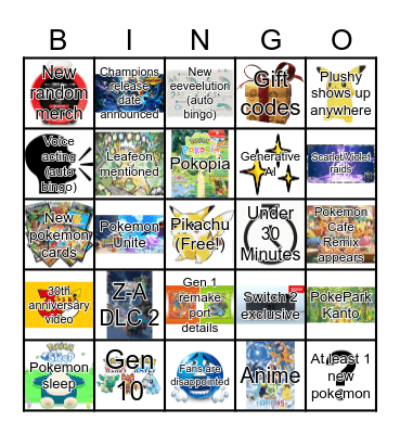 Pokemon presents Bingo Card
