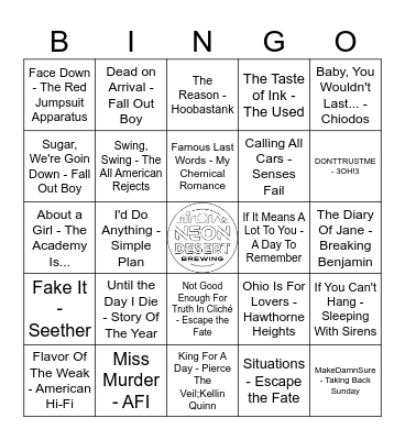 EMO NIGHT Bingo Card