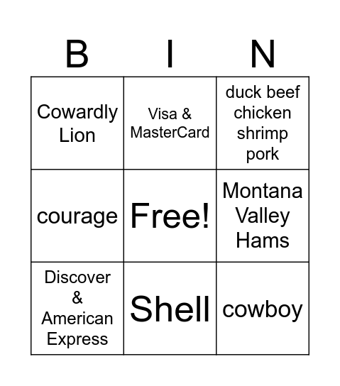 Untitled Bingo Card
