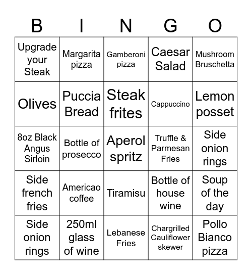 The Bunk Inn Bingo Card