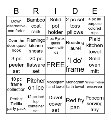 Michelle's Bridal Shower Bingo Card