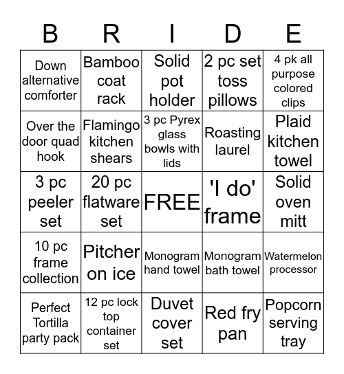Michelle's Bridal Shower Bingo Card