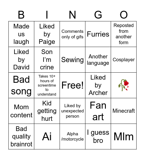 Instagram Bingo Card
