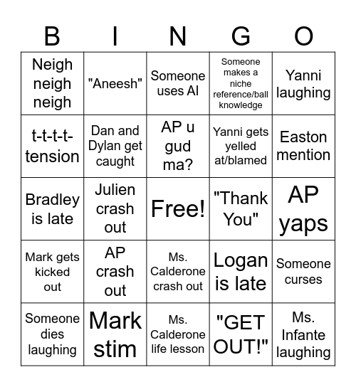 U.S. History 1 Bingo Board (2025-2026) Bingo Card