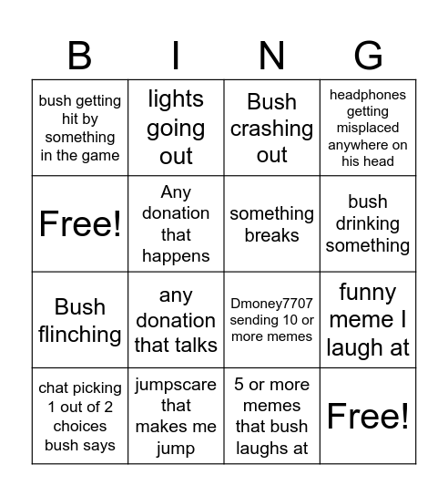 Bushwhack18 card Bingo Card