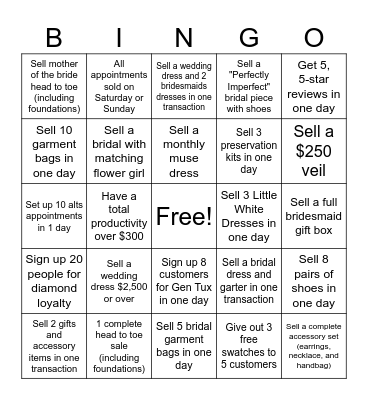 March Bridal Bingo Card