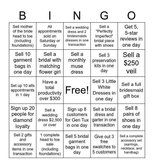 March Bridal Bingo Card