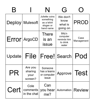 Solutioning PROD Night Bingo Card