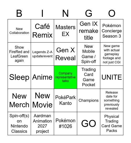 Pokémon Presents 2.27.2026 Bingo Card