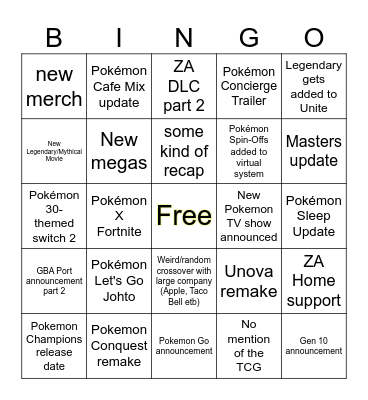 Pokemon Day Bingo Card