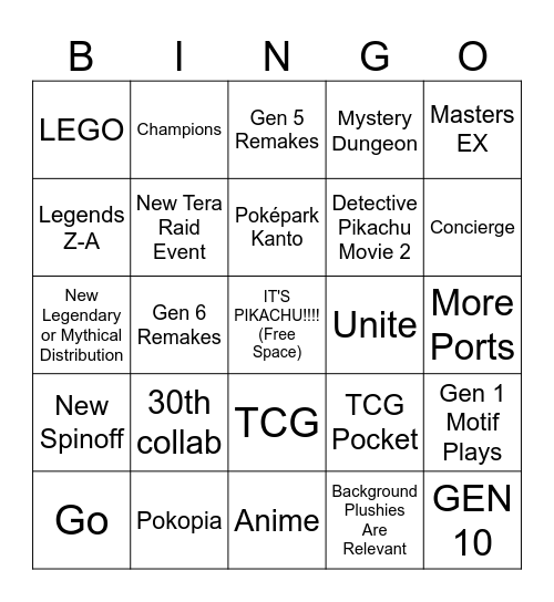 Pokémon Day 2026 Bingo Card