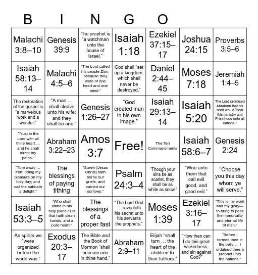 Old Testament Scripture Mastery Bingo Card
