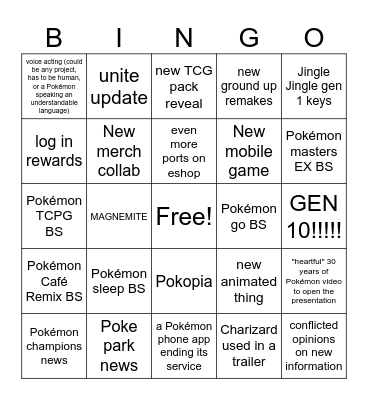 pokemon presents bingo 2026 Bingo Card