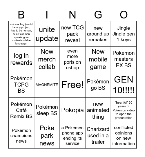 pokemon presents bingo 2026 Bingo Card