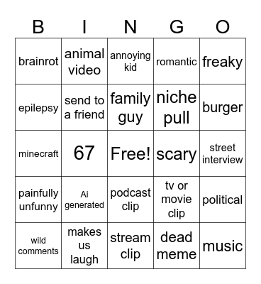 Instagram Reels BINGO Card