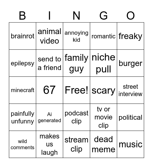 Instagram Reels BINGO Card