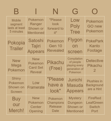 Pokemon Day Bingo Card