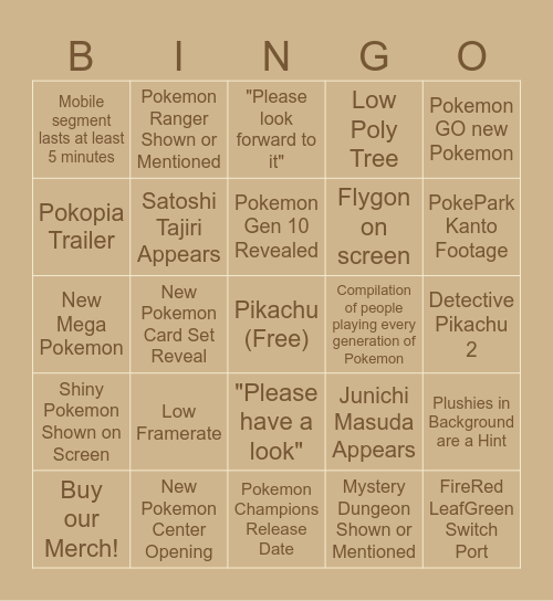 Pokemon Day Bingo Card