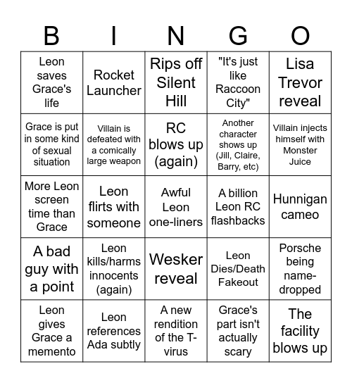 Resident Evil Requiem Predictions!!!!!! Bingo Card