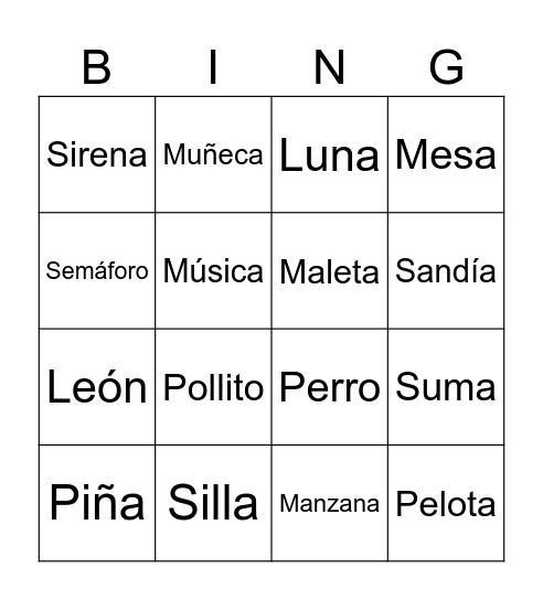 Bingo de Palabras Bingo Card