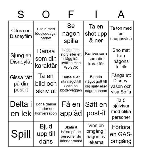 #sofsy30 Bingo Card