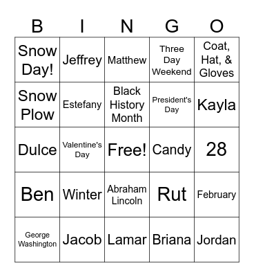 FEBRUARY Bingo Card