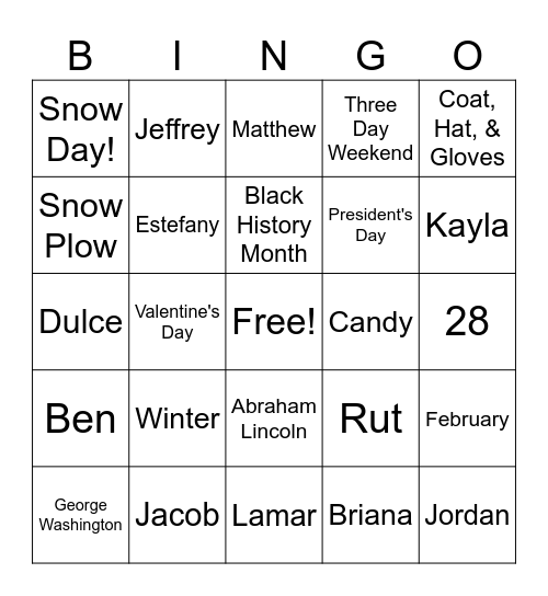 FEBRUARY Bingo Card
