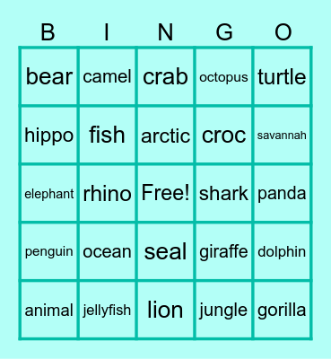 Animals & Environments Bingo Card