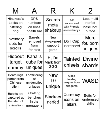 3.28 Mirage Bingo Card
