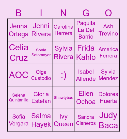 Hispanic Women in History Bingo Card